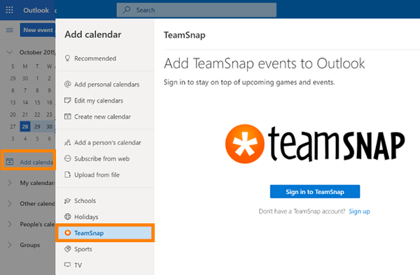 Add TeamSnap events to Outlook on the Web