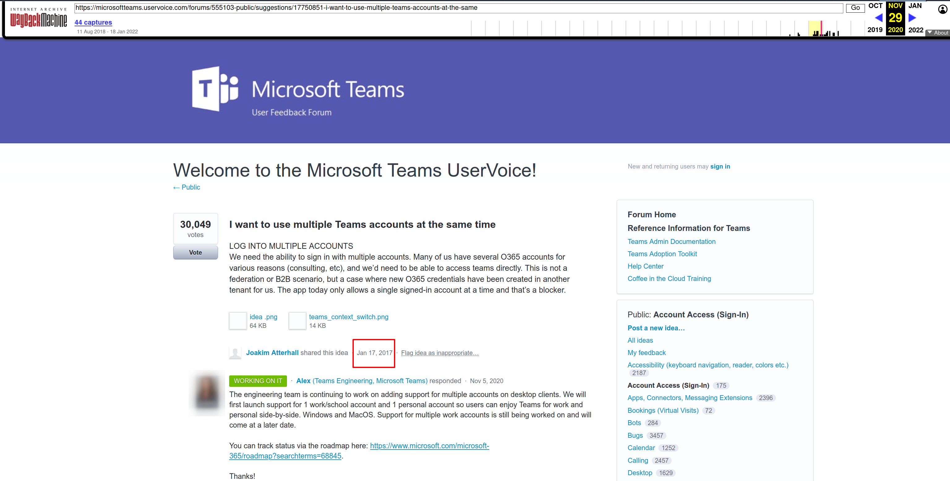 UserVoice through Way Back Machine